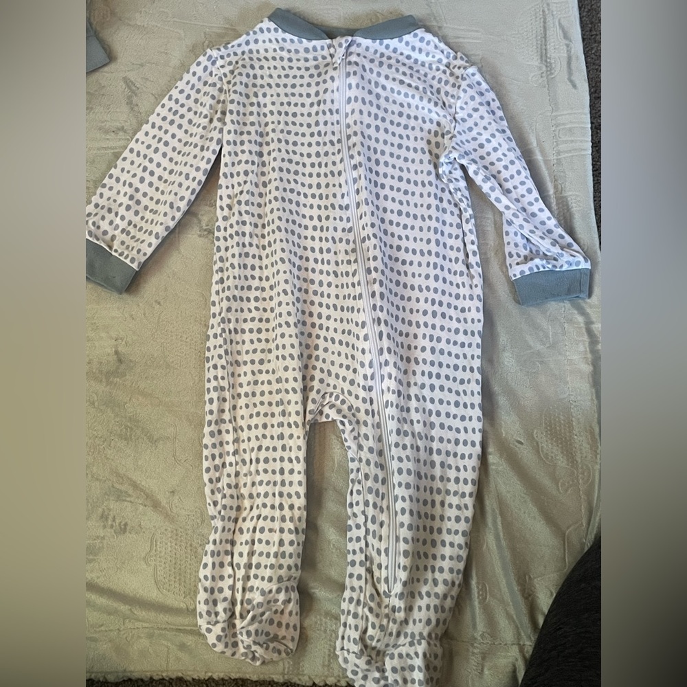 Blue polka dot bamboo footie